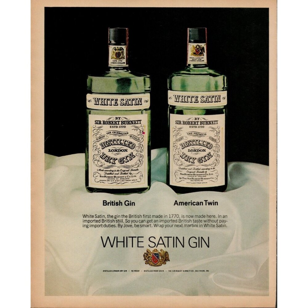 1970 White Satin Gin Vintage Print Ad (L12)